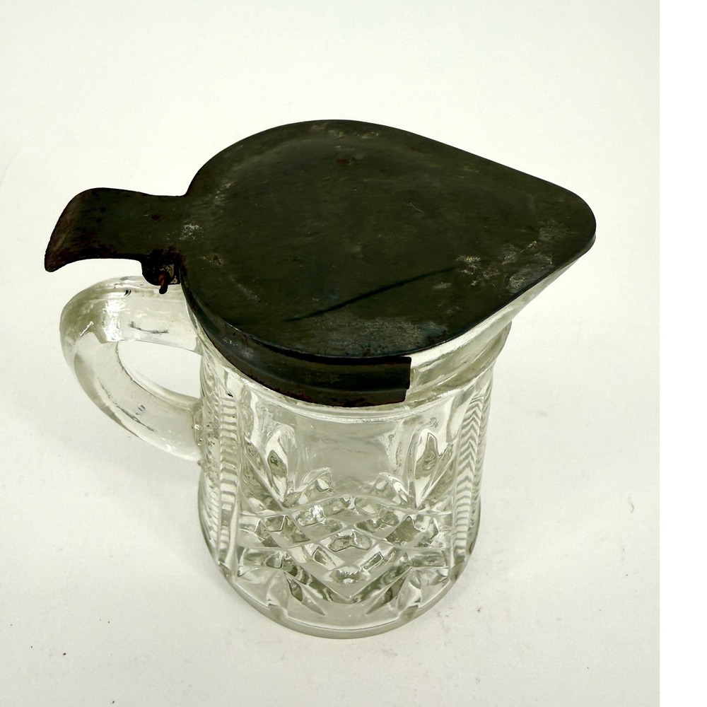 Vintage EAPG Pressed Glass Syrup Pitcher Metal Lid 4.75" Early American Pattern‎ - Picture 2 of 7